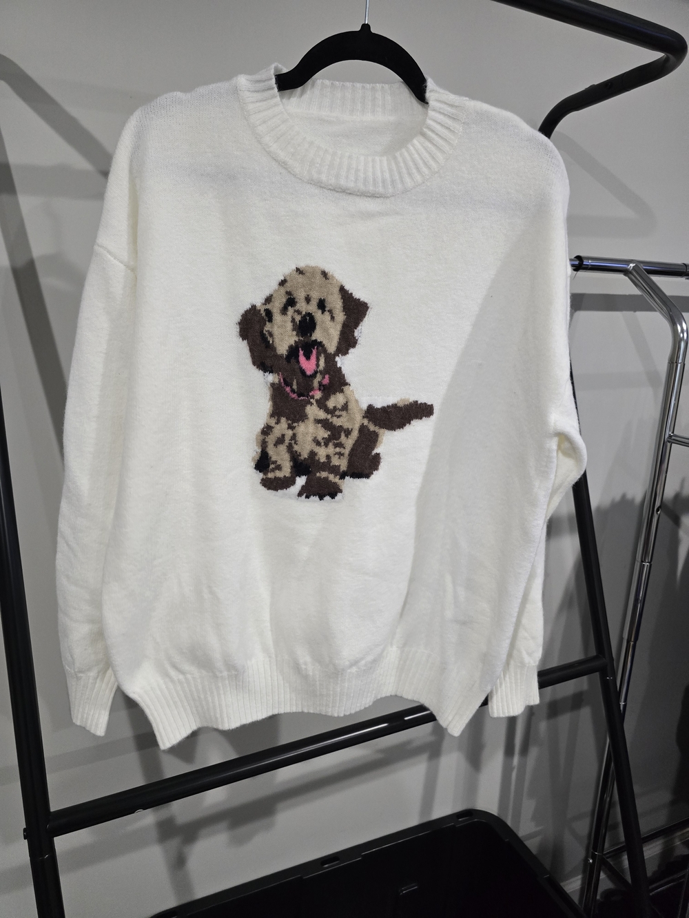 White Dog-Graphic Knit Sweater